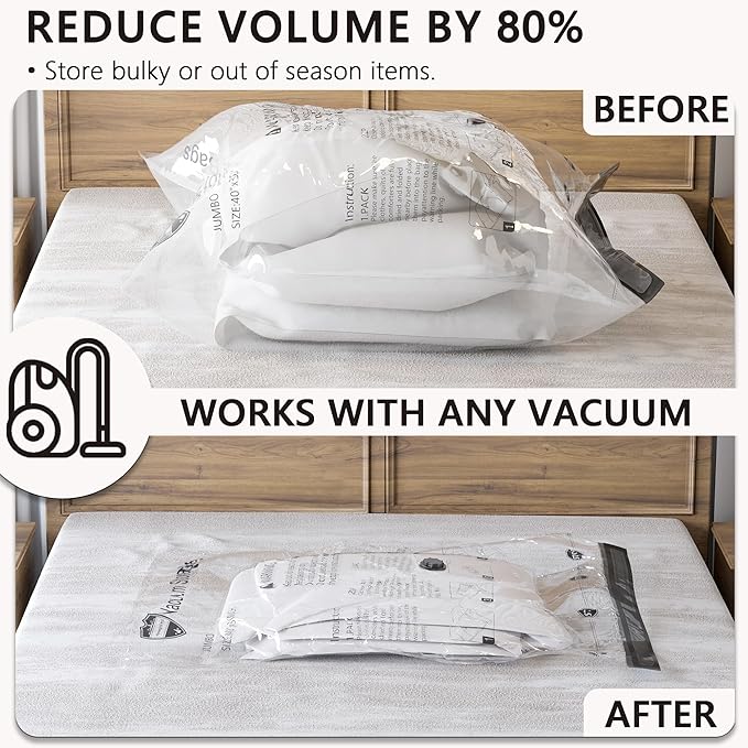 Vacuum Storage Bags, Compression Packing Space Saver Seal Bags for Clothing Bedding Comforters Blankets Pillows, 32 Combo