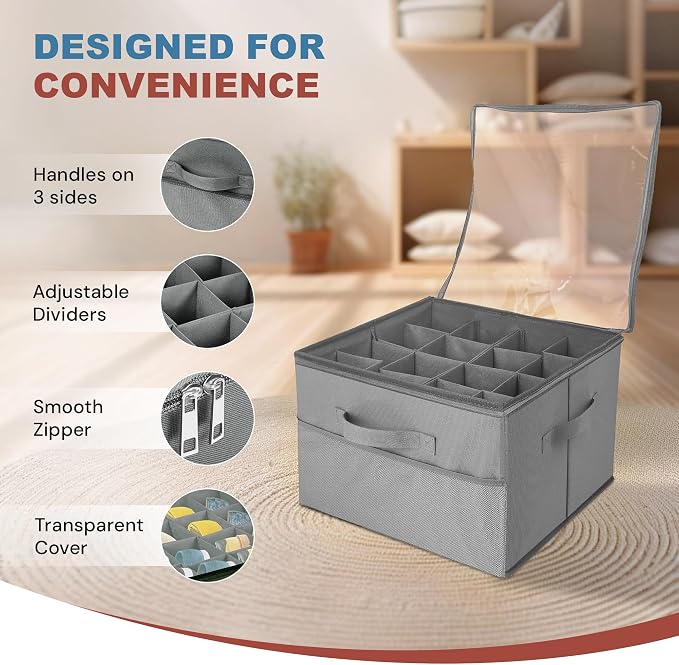 Shoe Organizer for Closet, 16 Compartment Foldable Storage Box with Lids | Milentii 2-Pack Foldable Shoe Organizer with Box Bin, Adjustable Dividers & Clear Cover Closet Storage Fit 16-32 Pairs, Grey