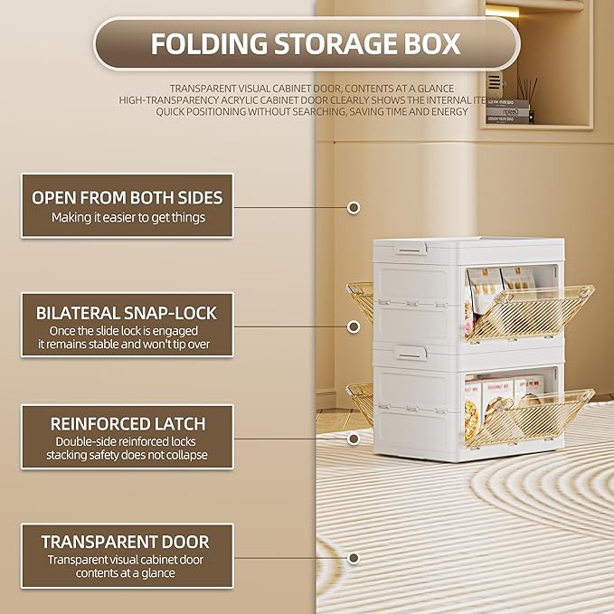 36 QT / 9 Gal Foldable Storage Cabinet - Clear Front & Back Doors with Triple Security Latches, One-Pull Assembly, Grade Organizer for Tools/Toys/Supplies