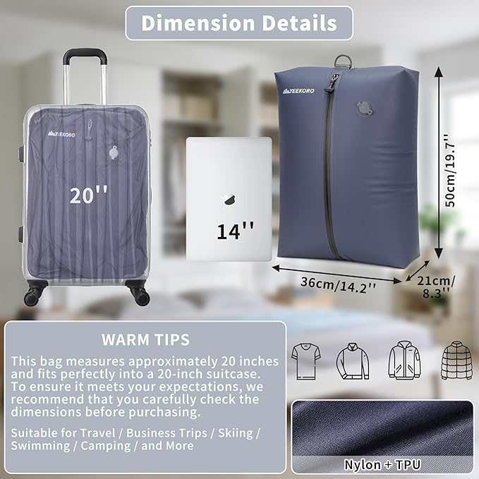 Vacuum Bag for Travel, Professional IPX8 Waterproof Reusable Vacuum Compression Bags for Travel Suitcases, Upgraded Durable Space Saver Bag(3 PACK Navy Blue,with pump)