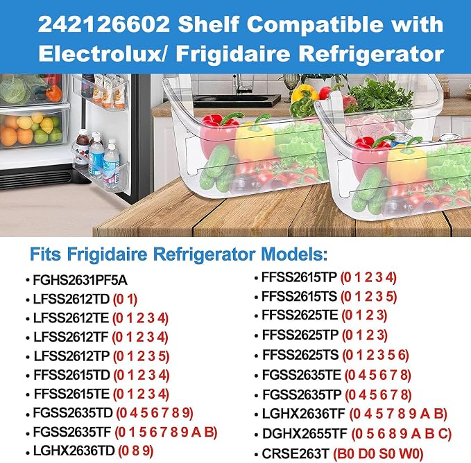 UPGRADED 242126602 Refrigerator Door Bin Shelf Replacement for Frigidaire Electrolux Refrigerator Door Shelf Bin Bottom 2 Shelves - Side Shelf Rack Parts AP6278233 PS12364199 4547407