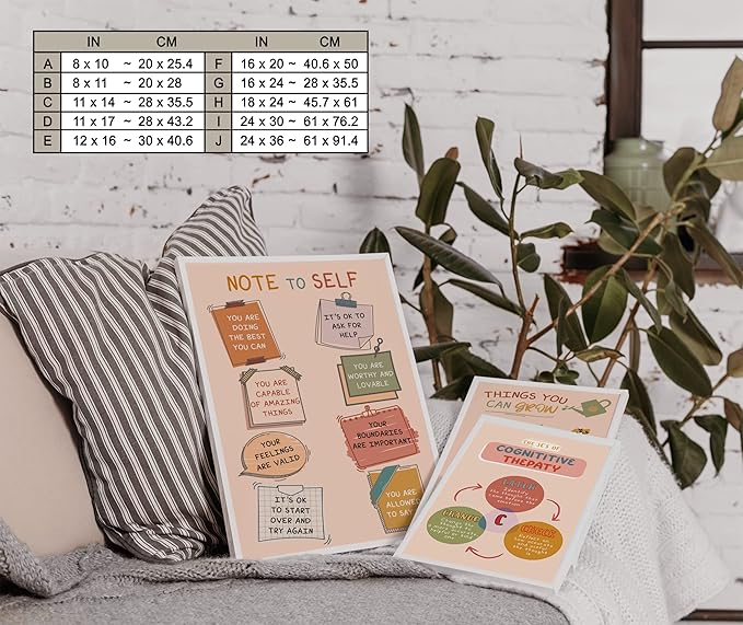 LOLUIS Mental Health Poster, Boho Therapy Tools Educational Supplies Art Print Classroom School Office Decor (Note To Self, Custom Frame Type)