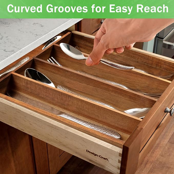 Greenual Acacia Wood Silverware Organizer 10 In Utensil Organizer Silverware Tray for Drawer Cutlery Flatware Organizer for Kitchen 2 Pack