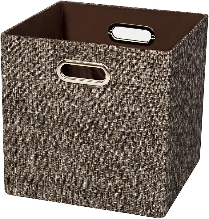 Posprica Storage Bins Cube Containers Boxes,Thick and Heavy Duty Fabric Drawers, 11×11 inch- Set of 4,Brown