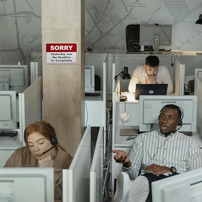 Funny Metal Office Wall Decor - Sorry Yesterday Was the Deadline for Complaints Sign - Tin Posters Cubicle Wall Art, Office Desk Accessories, Boss Gifts - Cool Stuff for Home Room Decor 12"x8"