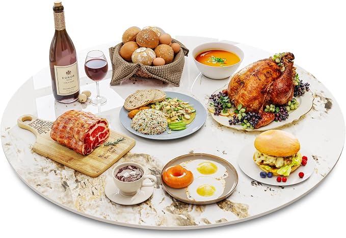 ZL ZELing 35.4" Lazy Susan Turntable – 360° Sinteredstone Silent Anti-Slip Turntable, Table Top Centerpiece for Kitchen, Pantry, Spice Rack, Refrigerator & Dining Table, Brown
