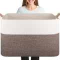 OIASKET 108L Cotton Rope Storage Basket for Living Room and Bedroom 25"x16"x16" Woven Laundry Basket, Heavy Duty Bin for Blankets, Pillows & Toys, Pet-Safe & Scratch-Free, Dark Brown and White