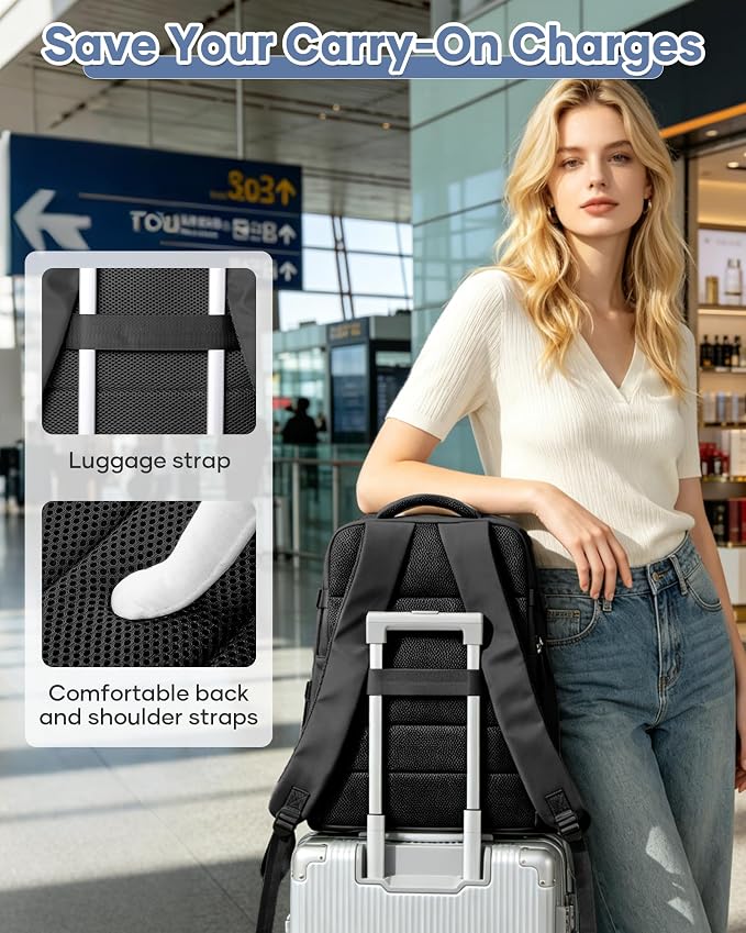 Large Travel Backpack Women Carry On Hiking Backpack Waterproof Outdoor Sports Casual Daypack Personal item Travel Bag Airplane Essentials Spirit Airline Flight Approved Shoes Compartment Men,Black