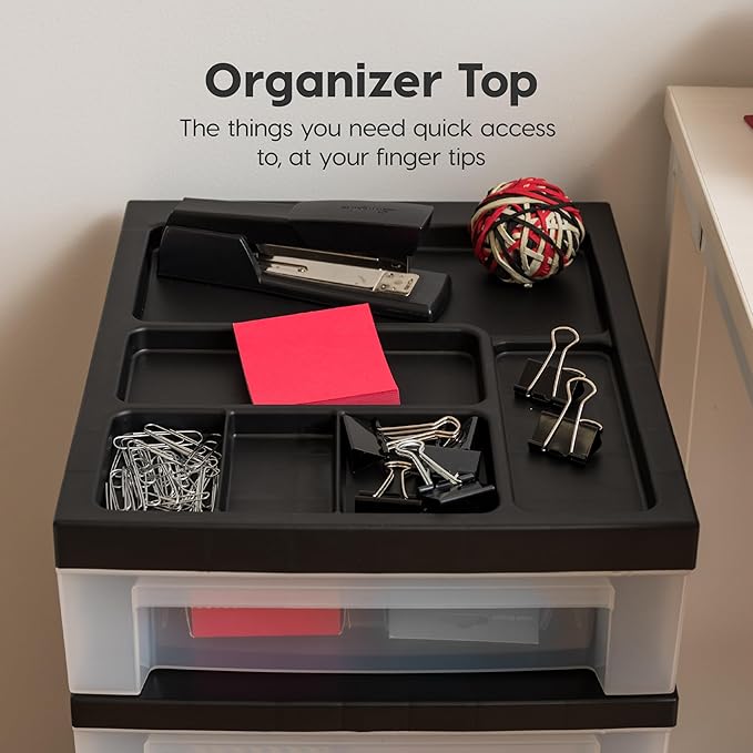 IRIS USA 6-Drawer Rolling Storage Cart, Black/Clear | Keep craft supplies, office essentials, classroom items, and accessories organized with easy-access drawers for daily use