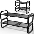 2 Tier Shoe Rack - Expandable Shoe Organizer for Closet, Adjustable Metal Shoe Shelf Storage, Stackable Long Shoe Stand Holder for Garage, Entryway, Door Entrance