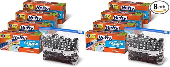 Hefty Calendar Slider Quart Freezer Bags,1 Quart Slider Bags with Stand and Fill Expandable Bottoms,Helps Prevent Freezer Burn,35 Count (Pack of 8)