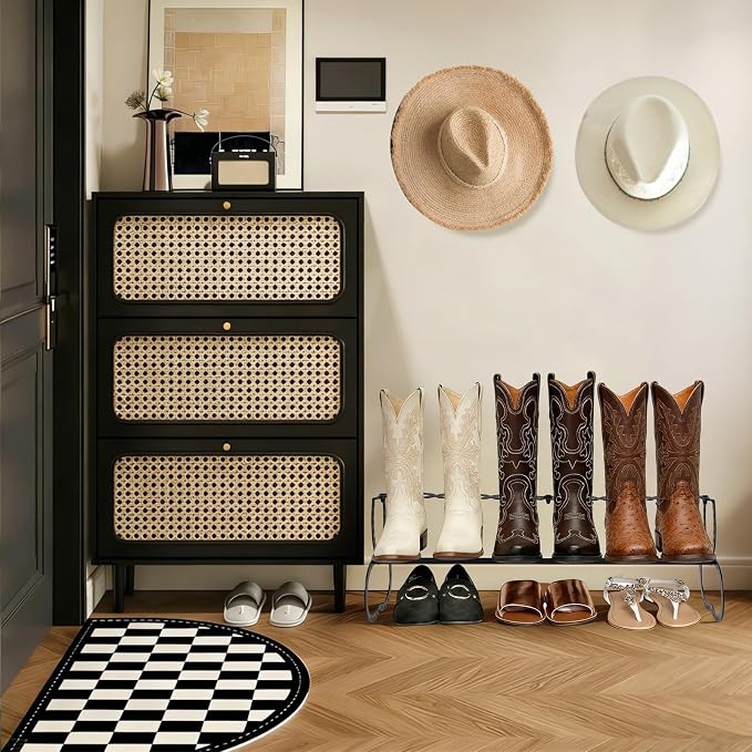 Cowboy Boot Rack 3 Pairs Horseshoe Boot Rack Cowboy Boots Storage Organizer Rustic Horseshoe Gifts Farmhouse Decor for Western Style Lovers Entryway Accessories (One Level)