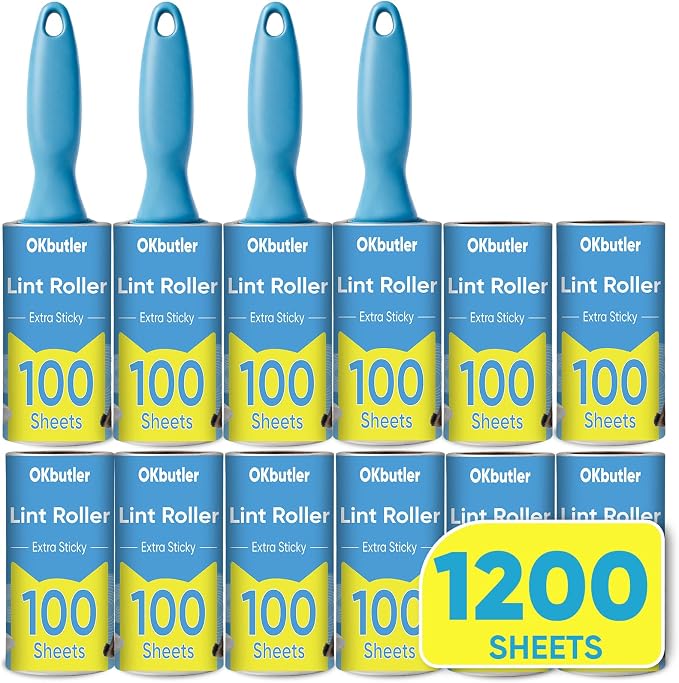 1200 Sheets Lint Roller for Pet Hair, Lint Remover, Extra Sticky with Spiral Easy Tear & Ergonomic Handle, Multipurpose for Clothes, Furniture, Carpet & Car Seats