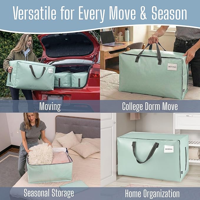 VENO 10 Pack Extra Large Heavy Duty Moving Bags with Wide Opening & Reinforced Handles, Reusable Storage Tote Bags with Strong Zippers for Clothes, College Dorm Essentials & Moving Supplies