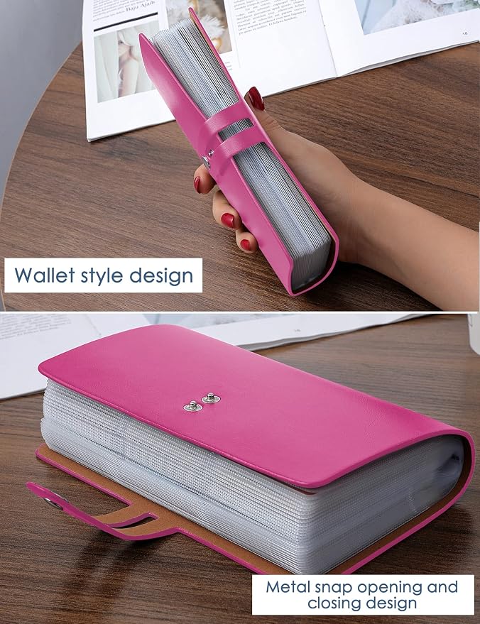 RFID Credit Card Holder, Leather Business Card Organizer with 96 Card Slots, Credit Card Case for Managing Your Different Cards and Important Documents to Prevent Loss or Damage (Rose Red)