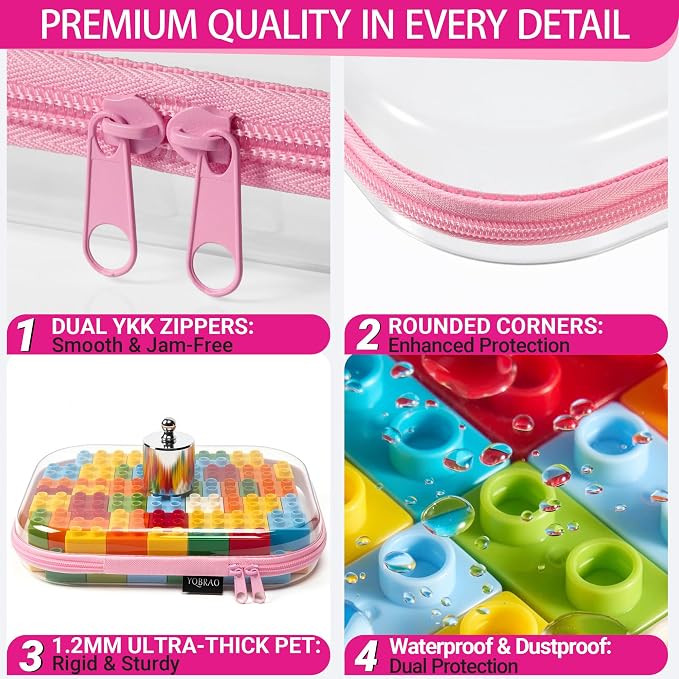 YQBRAO Clear Hard Shell Organizer Case Set, 3-Pack, Pink | Large, medium & small rigid PET organizers for beauty, travel, skincare and everyday organization