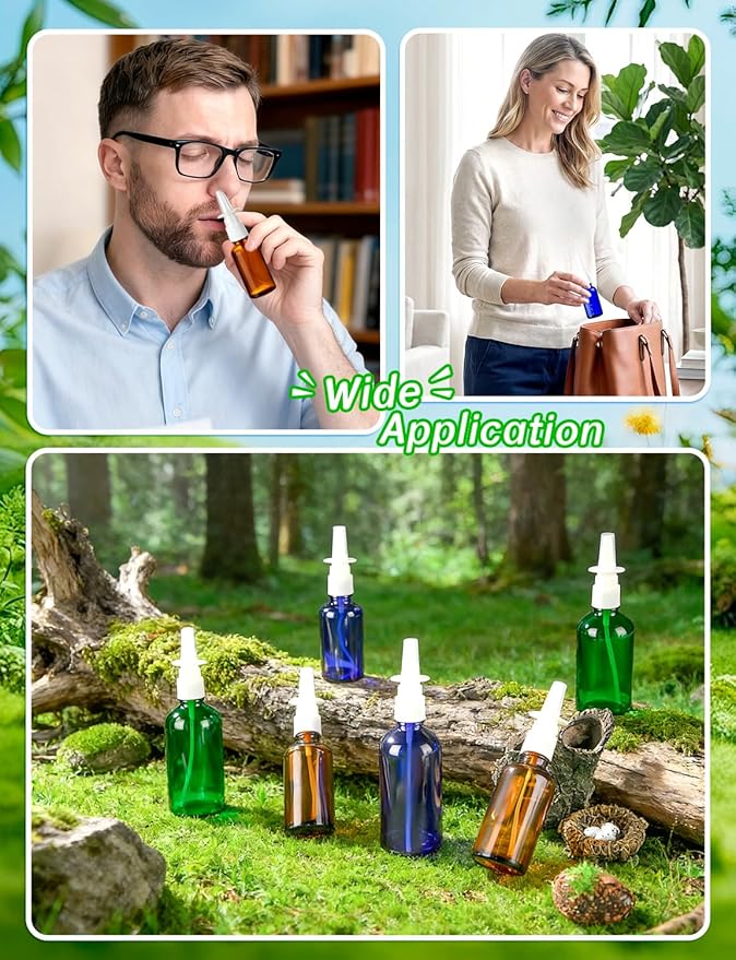 8 Pcs Nasal Spray Bottle, 50ML/1.76OZ 4Pcs Glass Empty Blue Nose Nasal Spray Bottles Refillable with 2 Funnels and 2 Labels