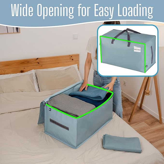 VENO 8 Pack Extra Large Heavy Duty Moving Bags with Wide Opening & Reinforced Handles, Reusable Storage Tote Bags with Strong Zippers for Clothes, College Dorm Essentials & Moving Supplies