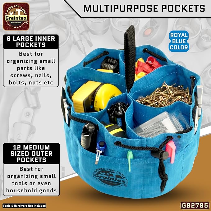 Graintex 18 Pocket Grab Bags Set of 3 Pcs Rip-Stop Canvas, Drawstring Closure, Small Parts Organizer Bag, Small Tools, Screws, Parts, Parachute Tool Bag, Parachute Tool Organizer for Essential Items