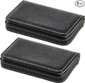 Outus 2 Pcs Business Card Holder, PU Leather Business Card Case Pocket Wallet with Magnetic Shut for Valentines Gift Adult(Black)