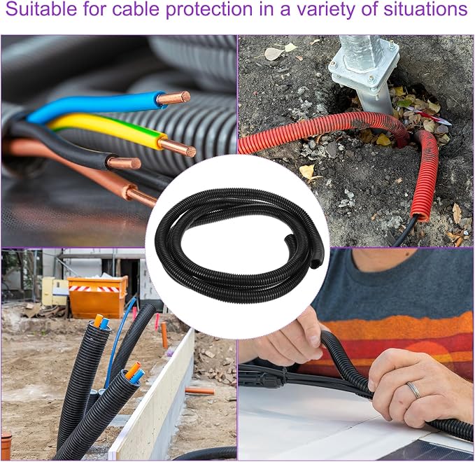 DMiotech 10ft Wire Loom Split Tubing 1 Inch(25.5 Mm) ID, Cord Protectors from Pet Flexible Conduit Cable Management for Office, Home, Garden, Black