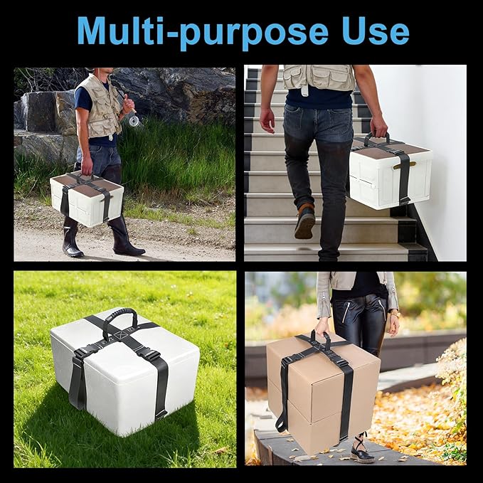 Box Carrying Strap with Handle 6.2 Feet Adjustable Straps for Battery Box Handheld Belt Carry Straps for Safely Moving and Lifting Heavy Boxes (Black, 6.2FT)