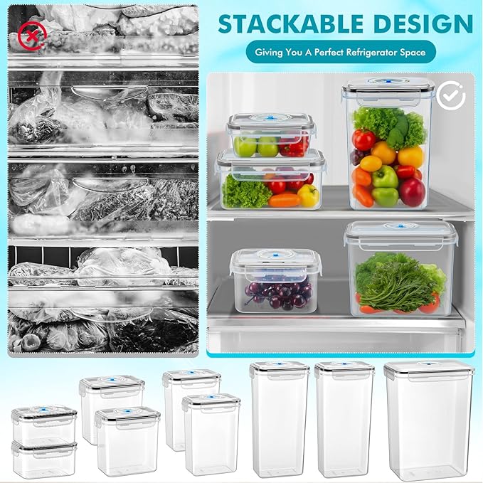 LemonRoad 9 Set Vacuum Seal Storage Food Containers with Lids (9 containers &9 Lids &1 Hand Vacuum Pump), Premium Airtight Food Storage, Airtight and Leak Proof (Black)