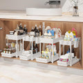 Sevenblue 4-Pack 2-Tier Under Sink Organizer with Pull Out Drawers | Multi-use kitchen & bathroom storage. Includes hanging hooks and cups. White, space-saving cabinet design. 12.8 Inch
