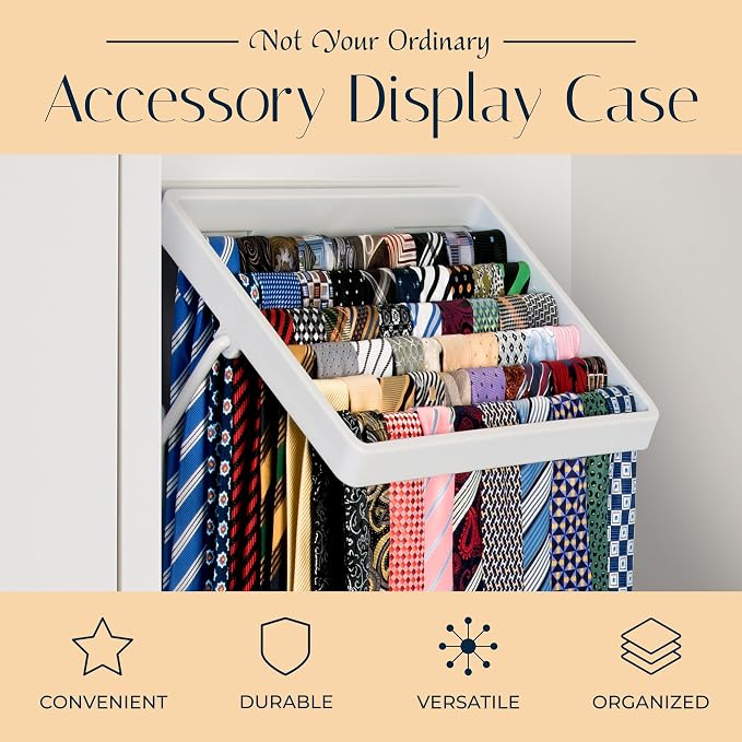 TieMaster Tie Rack and Scarf Organizer, Battery-Free Design, Holds 60 Ties and Scarves with 5 Belt Hooks, Easy Installation, Wall Mounted Tie Organizer, for Men & Women