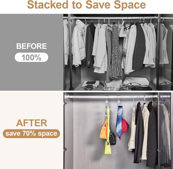 Cozcty Purse Hanger Closet, 2 Pack Clear Purse Organizer for Closet, Heavy Duty Bag Holder with 6 Hooks, Space Saving Hanging Bag Organizers and Storage for Handbags, Totes