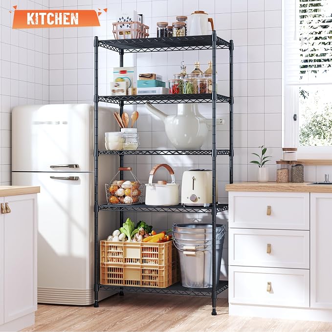 Romorgniz 5-Tier Shelf 1010LBS Storage Shelves Adjustable Wire Shelving,Tool-Free Assembly,Metal Shelving Unit for Kitchen Pantry Closet Laundry Bathroom 59" Hx21.7 Wx13.8 D