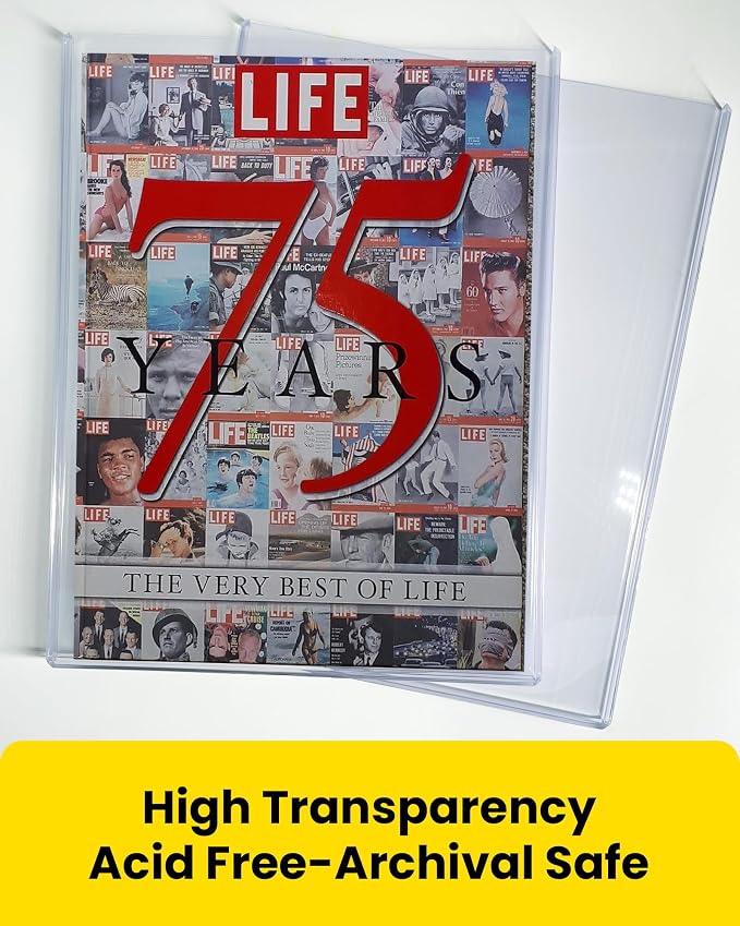 Life Magazine Toploaders 11x14.5 in, 7mm Capacity, 15 Mil 5 Pack | Archival Safe Rigid PVC Hard Magazine Protectors Sheet for Vintage Periodicals, Art Prints, Photo Storage Display, Blue Tint
