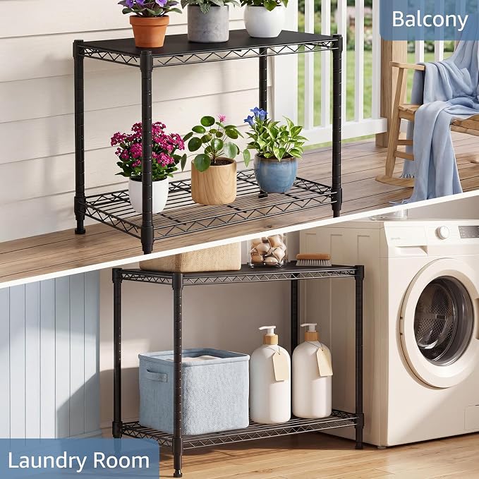 DUMOS 2-Tier Metal Storage Shelves, 23" W Wire Adjustable Standing Storage Rack Shelf, Heavy Duty Steel Shelving Unit Organizers for Kitchen Bathroom Pantry Garage, 23.2" Wx13.4 Dx22 H
