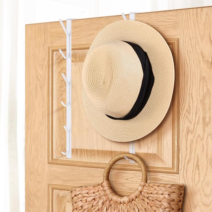 Tandefio 2 Pack 13.8" Over The Door Hook Hanger Comes with 6 Hooks from Large to Small Metal Extra Long Over The Door Hooks Hanger for Hats Rack Coat Scarf Purse Bags Scarf Keys and More (White)