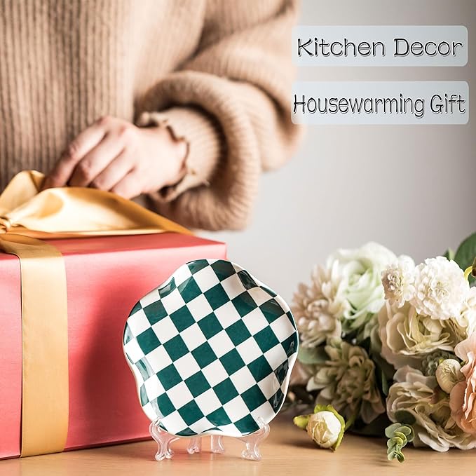 Miamolo Checkered Spoon Rest for Kitchen Counter, Cooking Spoon Holder for Stove Top, Large Utensil Spatula Rest Tray, Cute Kitchen Gadgets Gift for Housewarmings Weddings