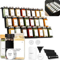 KIVY Drawer Spice Organizer + 24 Jars & 240 Labels - Seasoning Rack for Organization - Kitchen Drawer Insert for Spice Jars - Glass Seasoning Jars with Airtight Lids - Glass Spice Jars with Label