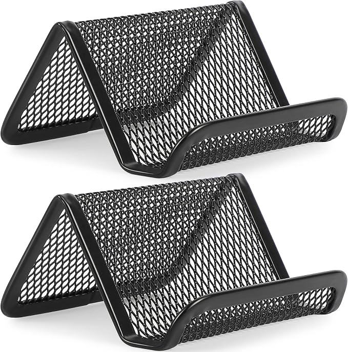 MaxGear Mesh Business Card Holder 2 Pack | Black Metal Business Card Display Stand, Holds 50 Cards, Sturdy Display for Office, Reception Desk, Front Counter