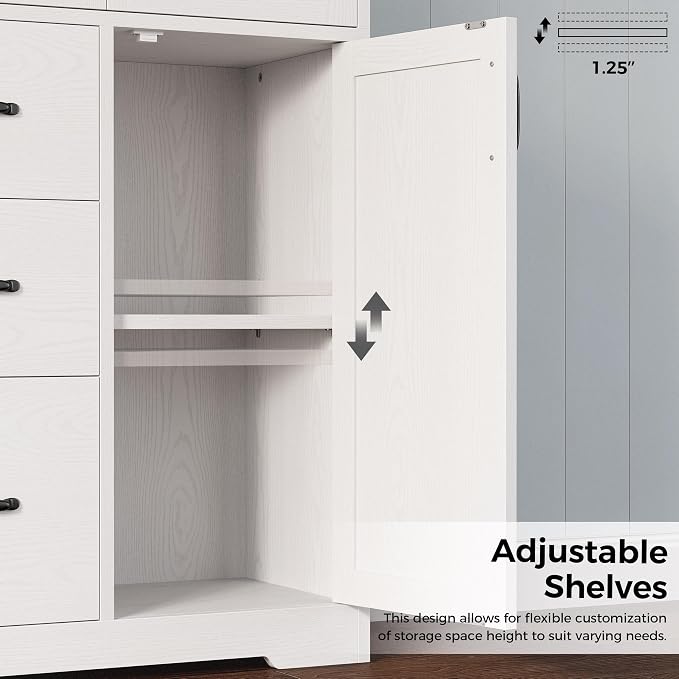 IRONCK Pantry Cabinet, 67.5 inch Tall Storage Cabinet with 3 Doors & Drawers, Farmhouse Kitchen Cabinet with Adjustable Shelves, 5 Tier Freestanding Cupboard for Kitchen, White