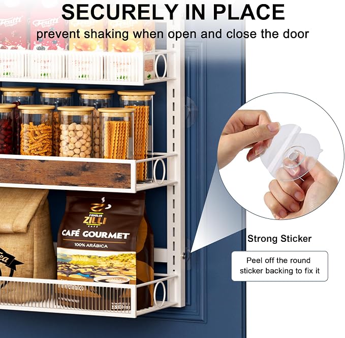 8 Tiers Pantry Door Organizer Spice Rack, 2-IN-1 Wall Mount or Hanging Over Door Seasoning Organizer with Adjustable Baskets, Heavy Duty Behind Door Storage Shelves for Pantry, Cabinet and Kitchen