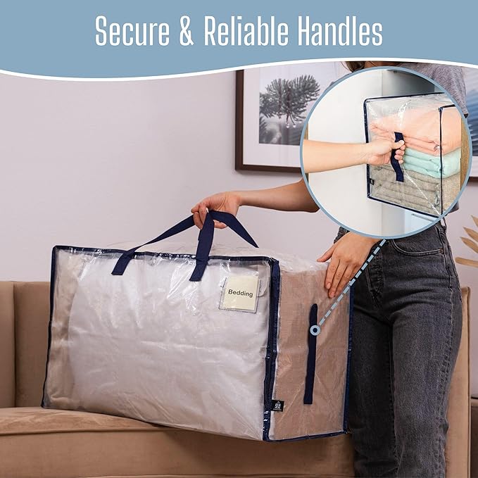 VENO 6 Pack Clear Extra Large Moving Bags & Storage Totes, Heavy Duty Organizer with Reinforced Handles & Strong Zippers for Clothes, College Dorm Essentials, Moving Supplies
