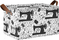 Black White Sewing Tools Printed Storage Basket Foldable Cube Storage Bins with Handles&Label Collapsible Organizer Box Bin Large Rectangle Decorative Baskets for Shelves Home Living Room Closet