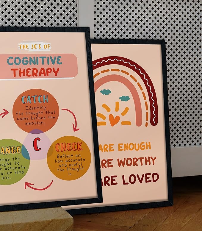 LOLUIS Mental Health Poster, Boho Therapy Tools Educational Supplies Art Print Classroom School Office Decor (CBT, Custom Frame Type)