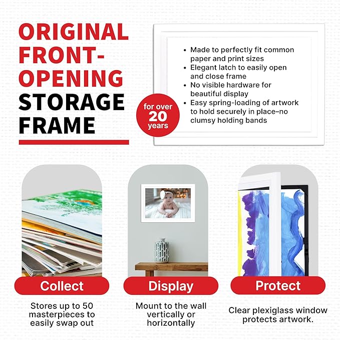 Dynamic Frames Li’l Davinci Front-Open 2-Pack Kids Art Frames, Wooden Frames for 12x18 Artwork, Prints & Certificates, Store up to 50 per Frame, 14.75 x 20.75 Outer Dimensions, White