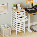 LDAILY Rolling Cart with Drawers, 10 Drawer Rolling Storage Cart with Wooden Tabletop, Metal Frame & Lockable Wheels, Craft Organizers and Storage for Home Office Classroom (White, 10-Drawer Small)