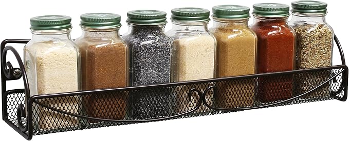 Deco Brothers Wall Mounted Single Tier Mesh Hanging Spice Rack, Set of 2 | Bronze