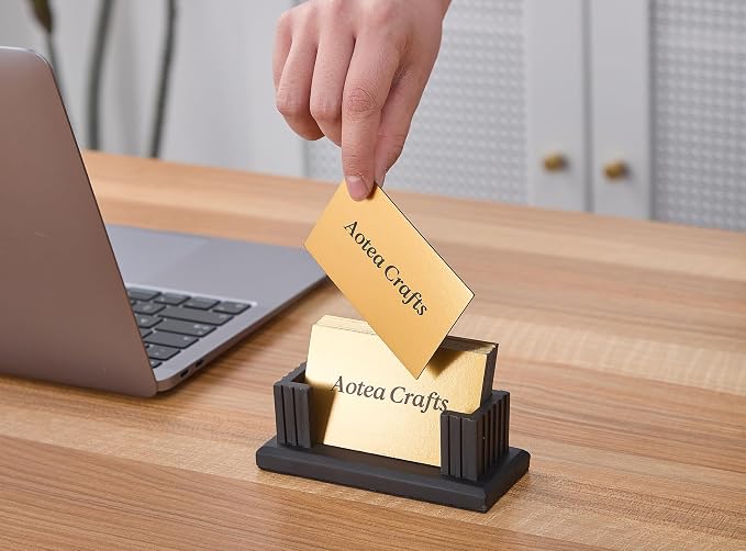 Concrete Business Card Holder Desk - Business Card Display Stand - Black | Handmade- Durable, Sturdy- Modern Industrial & Fluted Minimalist Aesthetics