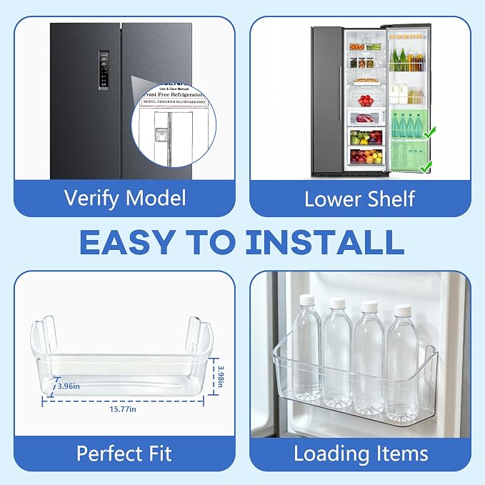 240323002 Refrigerator Door Bin Shelf Compatible with Frigidaire & Kenmore, Bottom 2 Shelves on Refrigerator Side, Single Unit, Clear, Replaces PS429725, AH429725, AP2115742