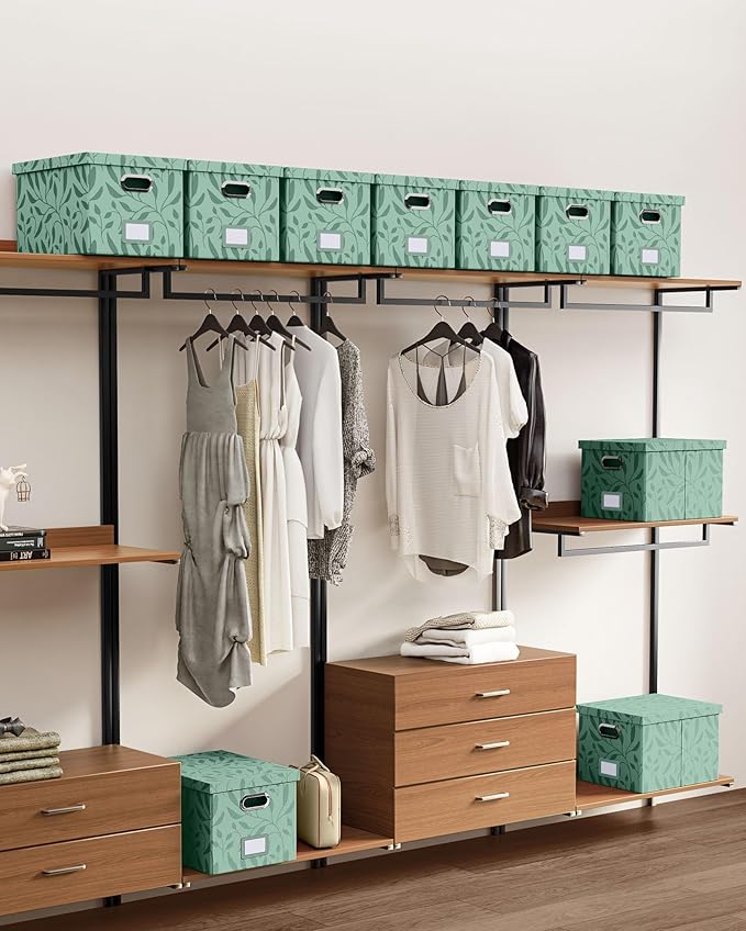 Oterri File Organizer with Lid, File Box, File Cabinet for Letter File Folder Storage, Hanging File Organizer for Office/Decor/Home,Document Organizer, 1 Pack,Leaf Green-Box Only