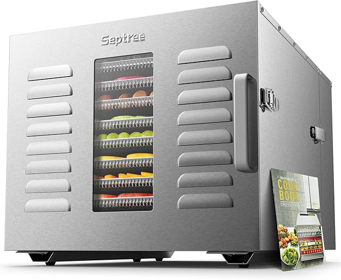 Commercial 10 Trays Food Dehydrator Machine for Jerky and Herbs Usable Area up to 24.65ft² and 194℉ Temperature 1000W Detachable Stainless Steel Dryer for Meat Fruit Mushrooms Beef Food Silvery