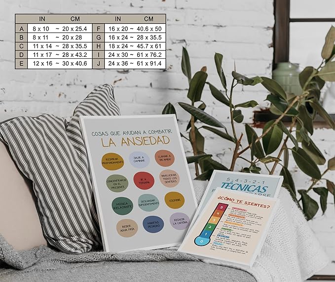 LOLUIS Mental Health Poster, La Salud Mental Spanish Learning Tools Educational Supplies Art Print (Ansiedad, Custom Frame Type)